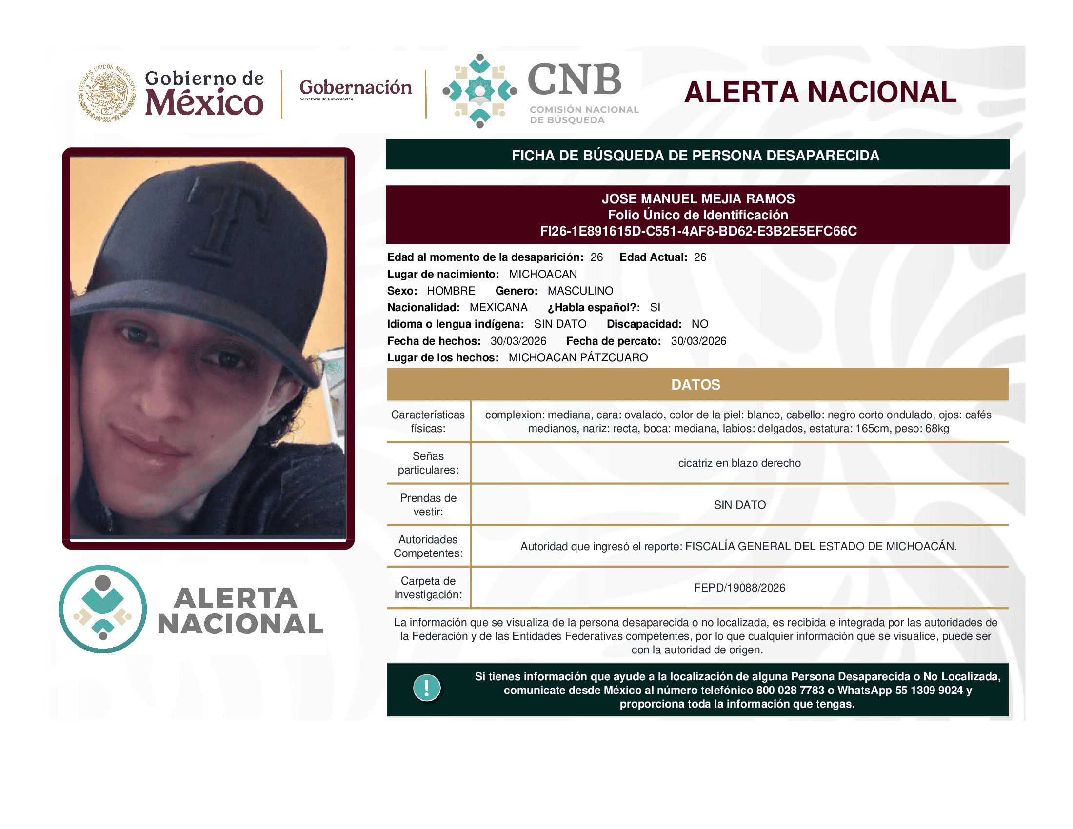 Persona desaparecida Jose Manuel Mejia Ramos