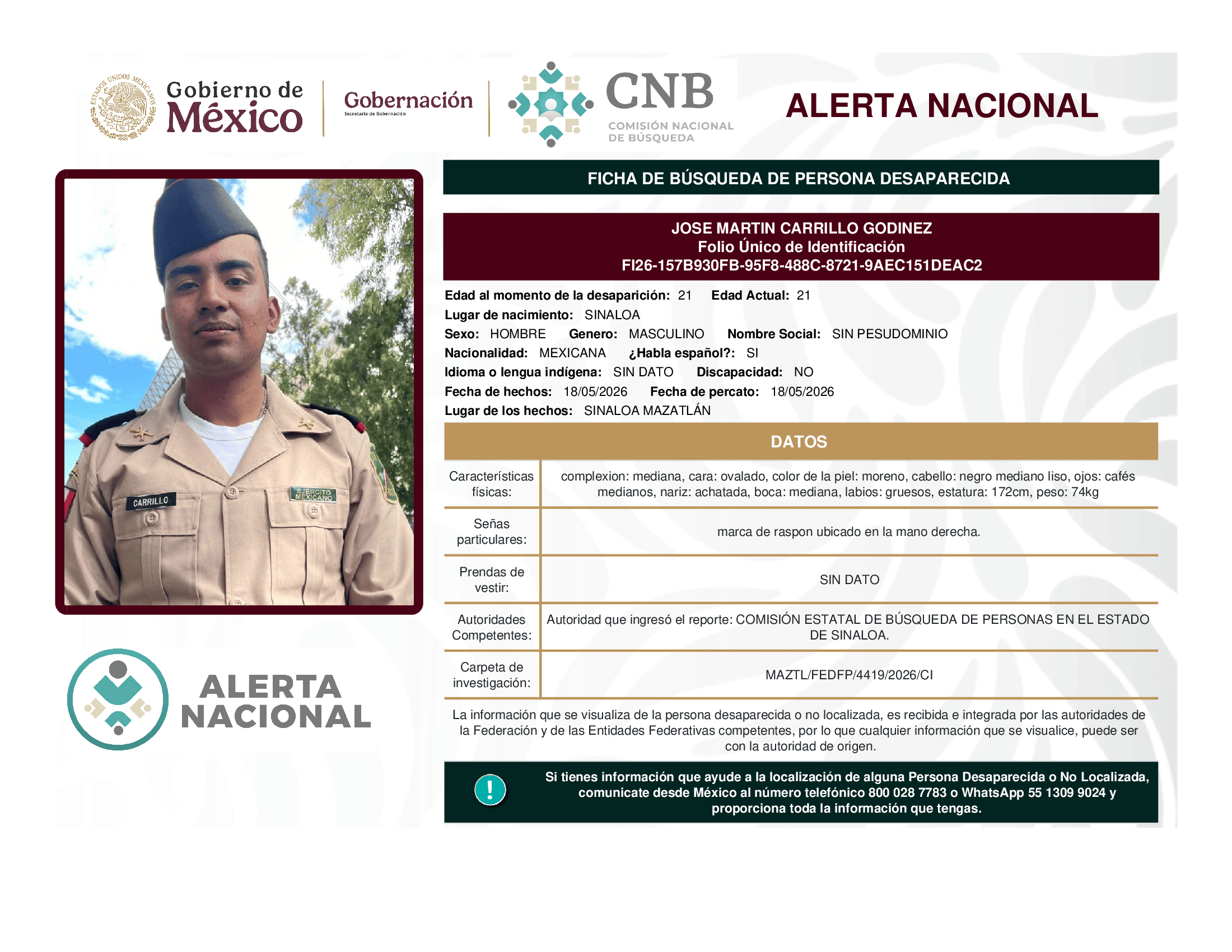 Persona desaparecida Jose Martin Carrillo Godinez