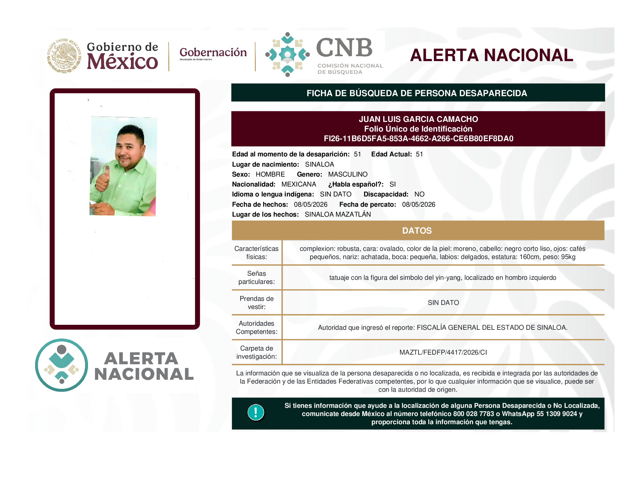 Persona desaparecida Juan Luis Garcia Camacho