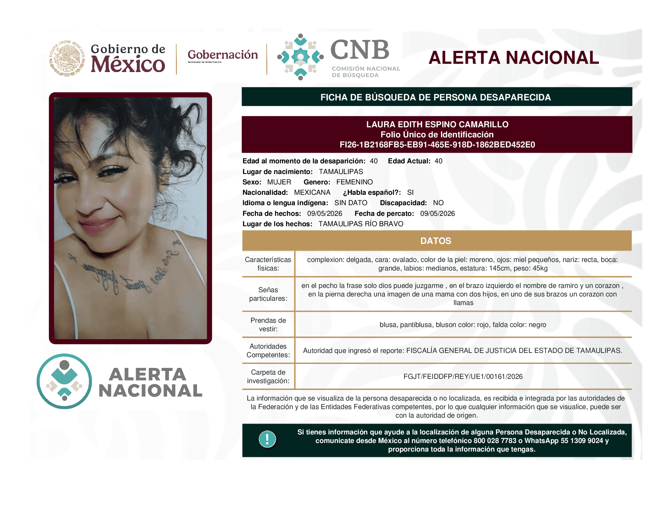 Persona desaparecida Laura Edith Espino Camarillo