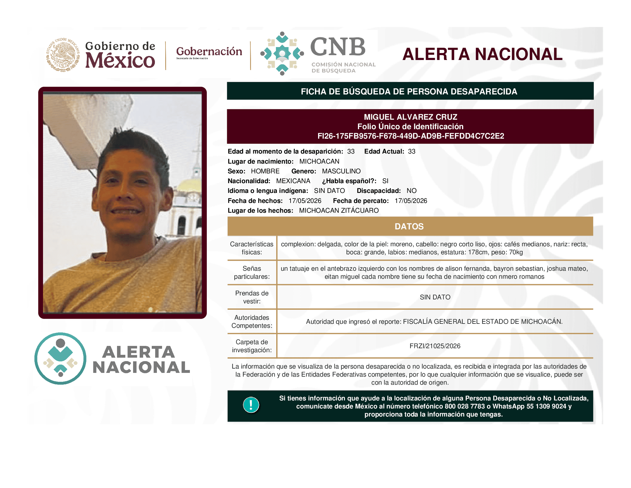 Persona desaparecida Miguel Alvarez Cruz