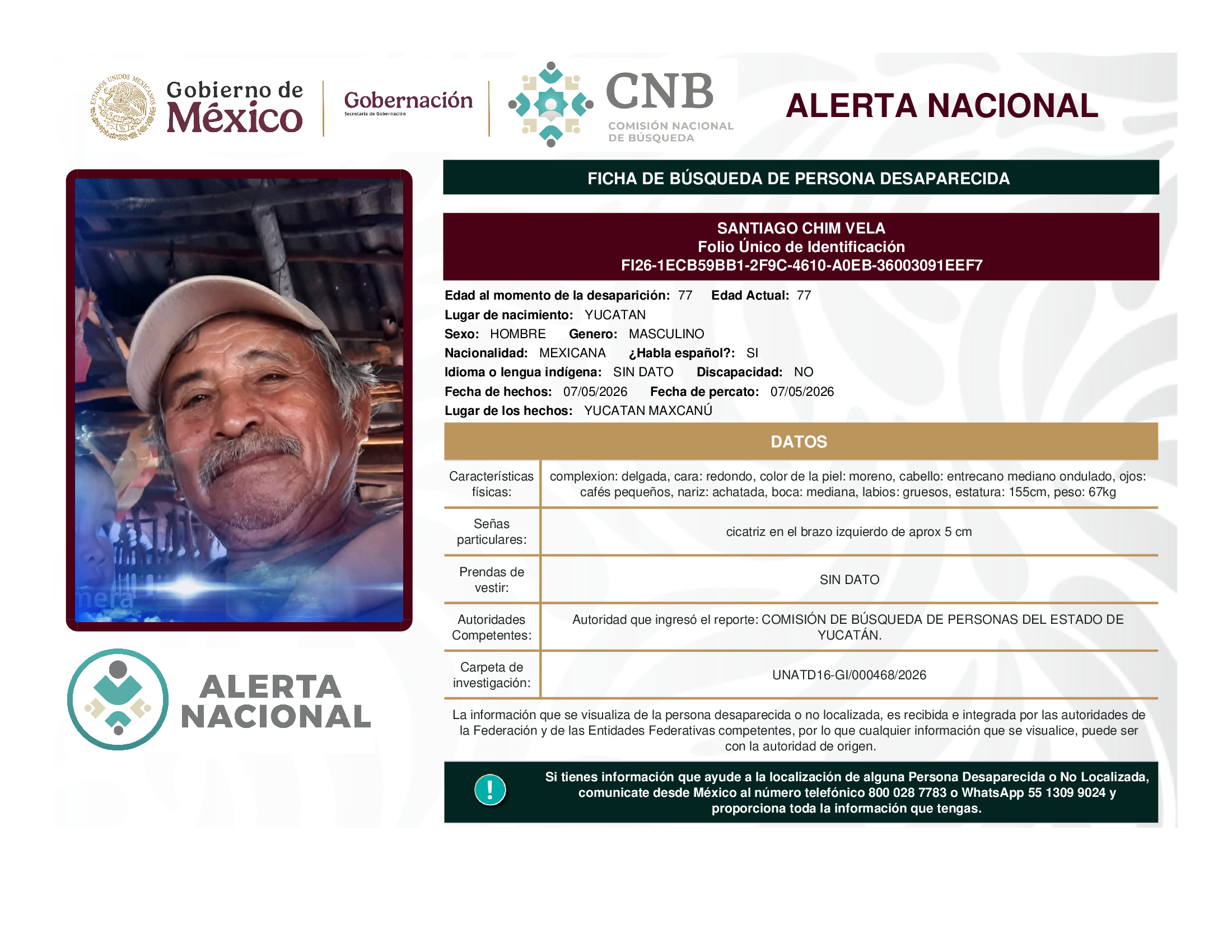 Persona desaparecida Santiago Chim Vela
