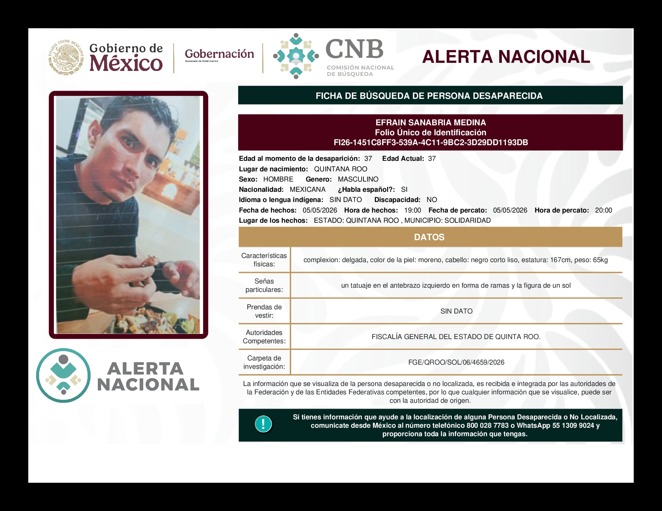 Persona desaparecida Efrain Sanabria Medina