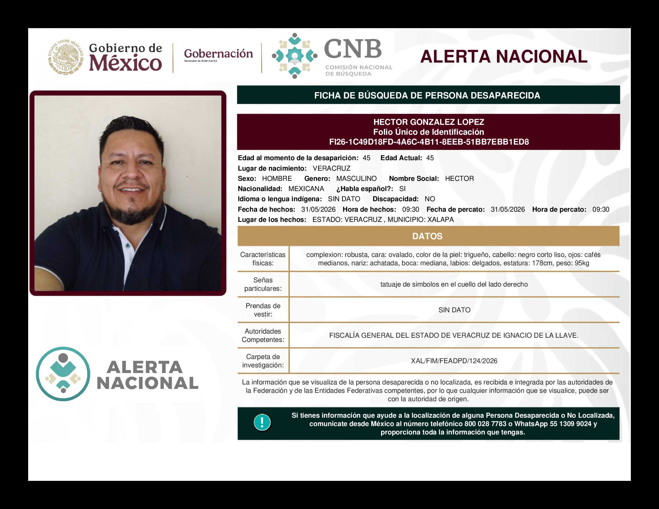 Persona desaparecida Hector Gonzalez Lopez