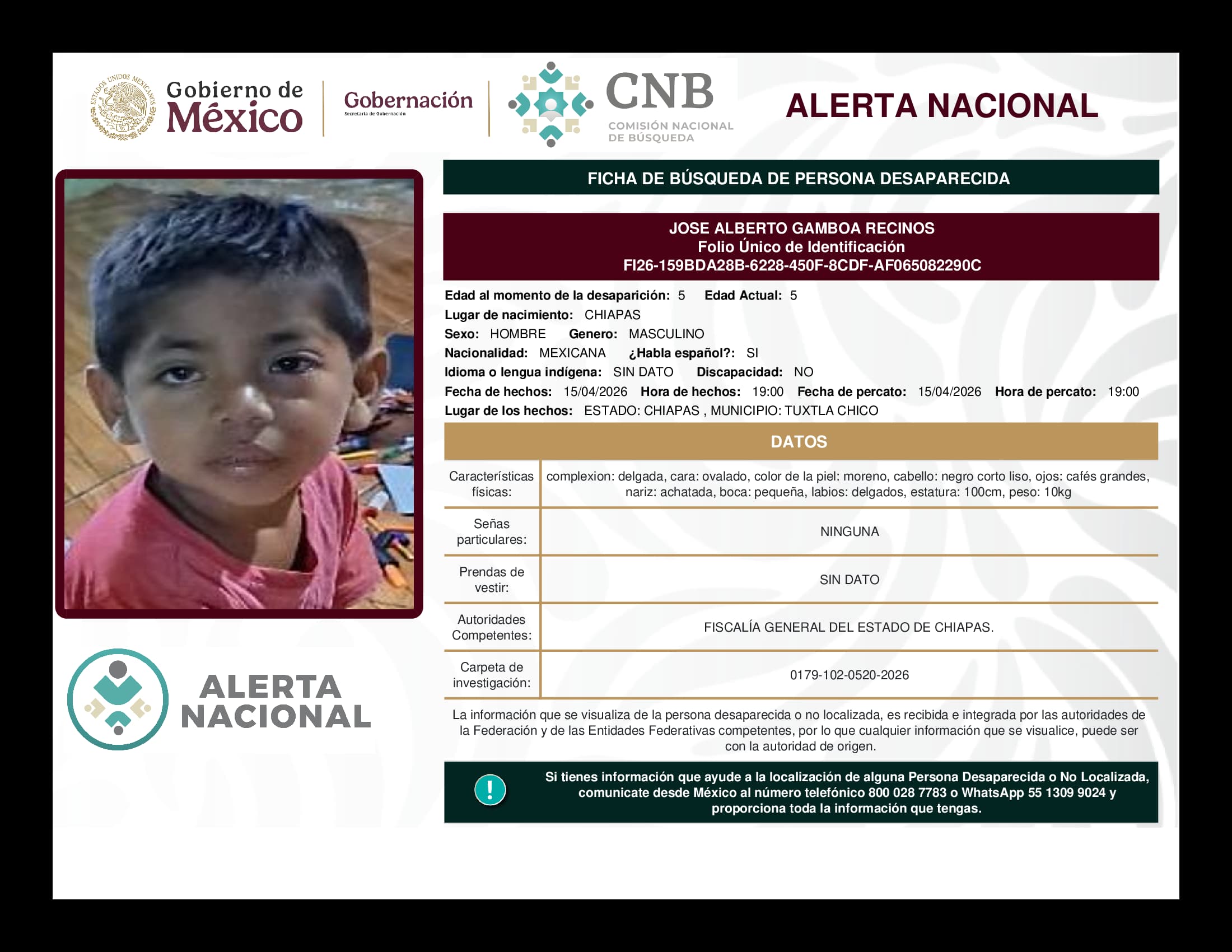 Persona desaparecida Jose Alberto Gamboa Recinos