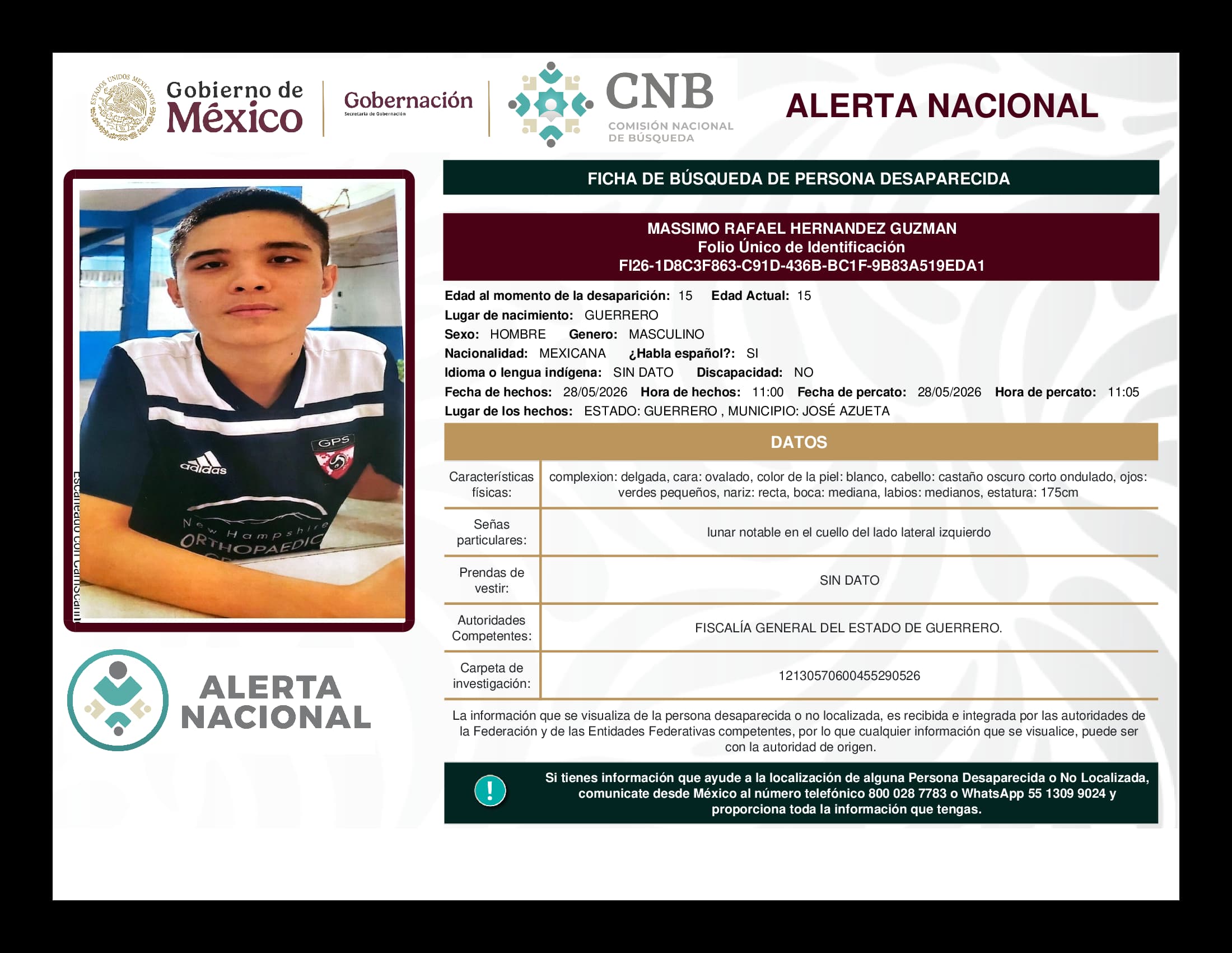 Persona desaparecida Massimo Rafael Hernandez Guzman