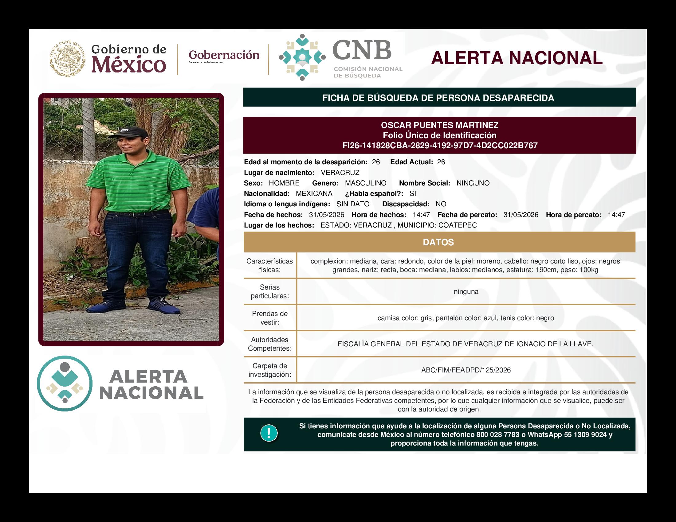 Persona desaparecida Oscar Puentes Martinez