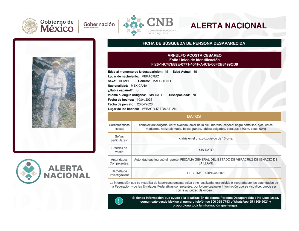 Persona desaparecida Arnulfo Acosta Cesareo