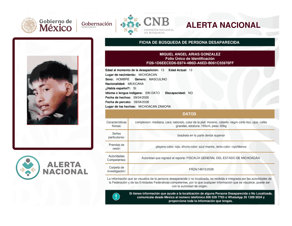 Persona desaparecida Miguel Ángel Arias González