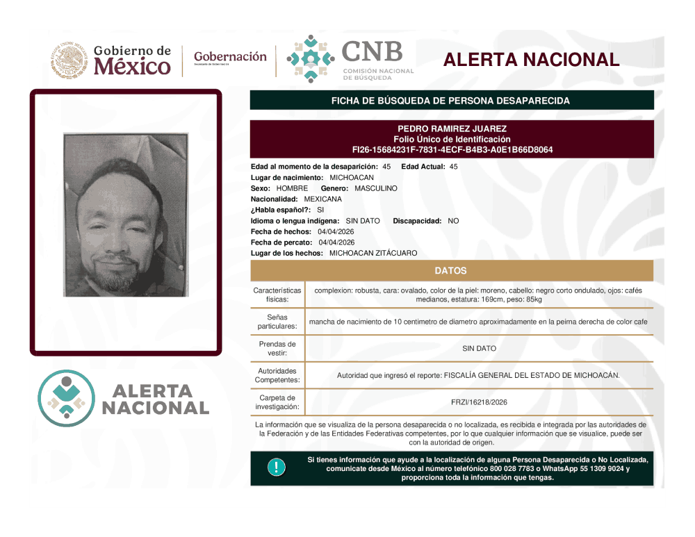 Persona desaparecida Pedro Ramírez Juárez