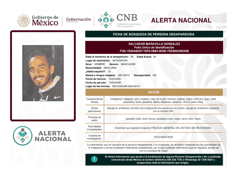 Persona desaparecida Salvador Maravilla González