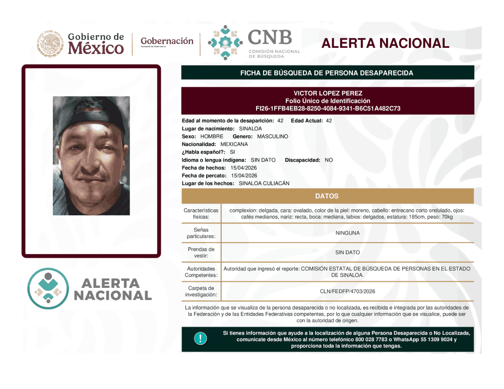 Persona desaparecida Víctor López Pérez