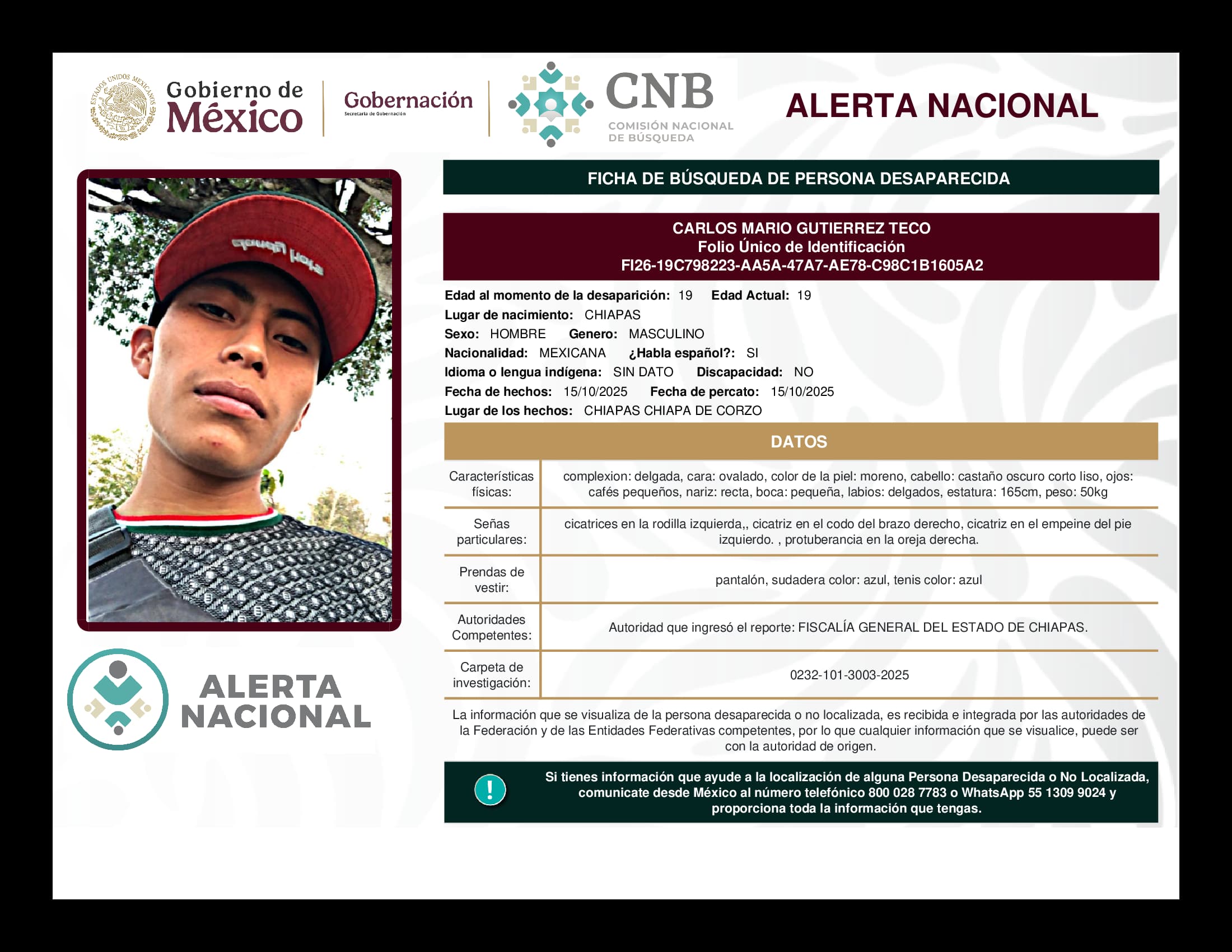Persona desaparecida Carlos Mario Gutierrez Teco
