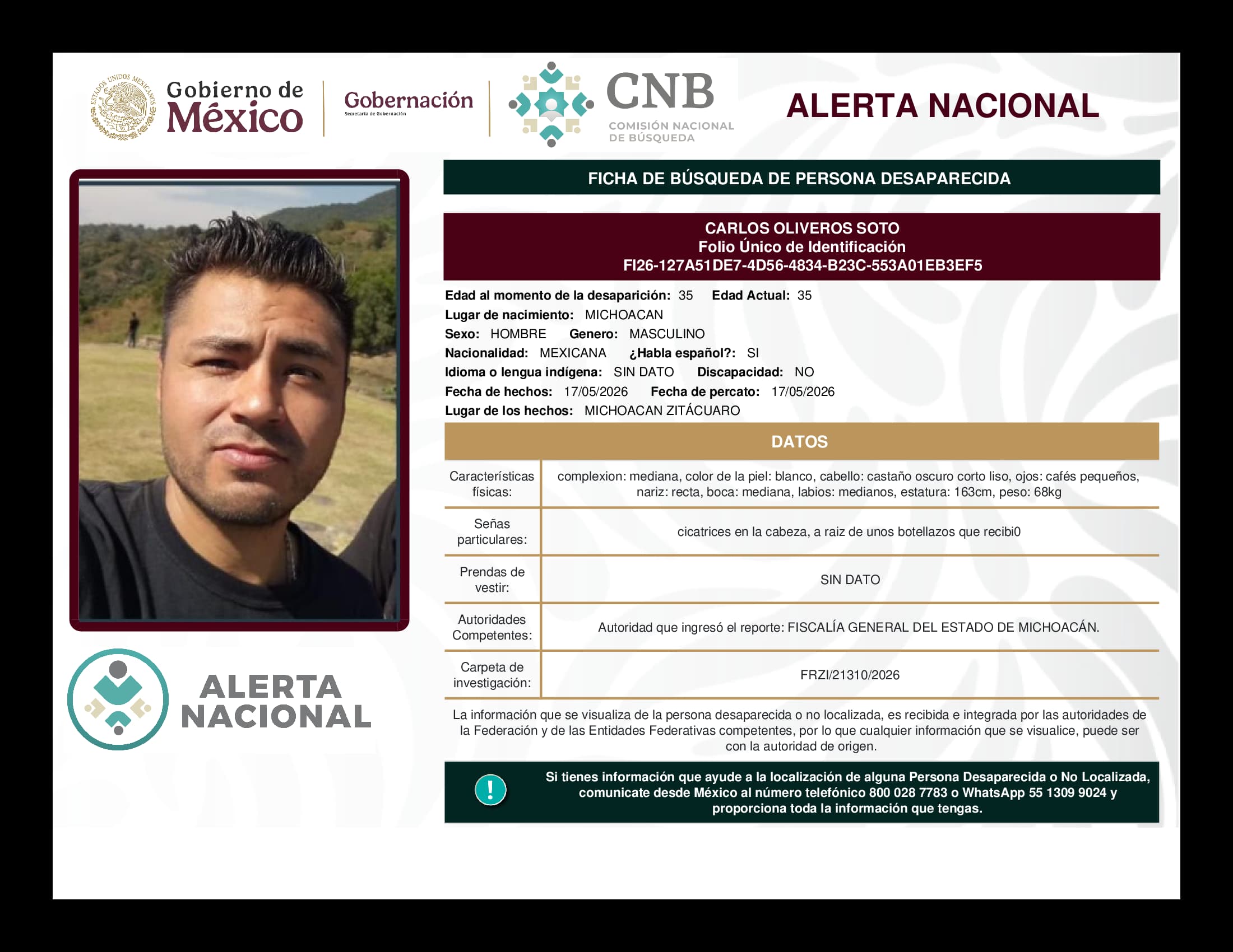 Persona desaparecida Carlos Oliveros Soto
