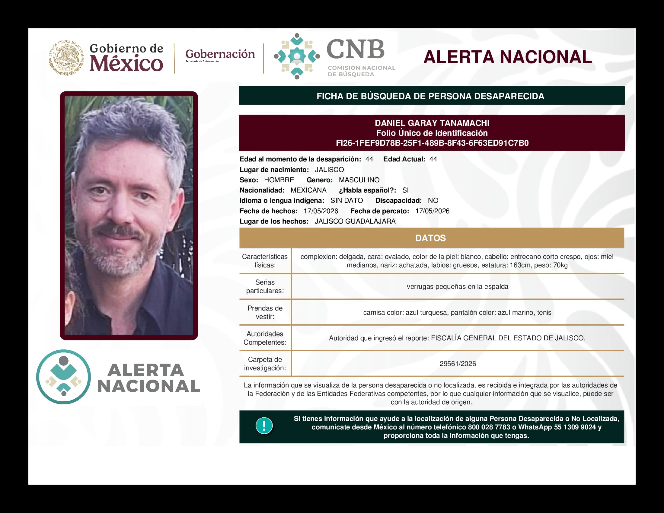 Persona desaparecida Daniel Garay Tanamachi