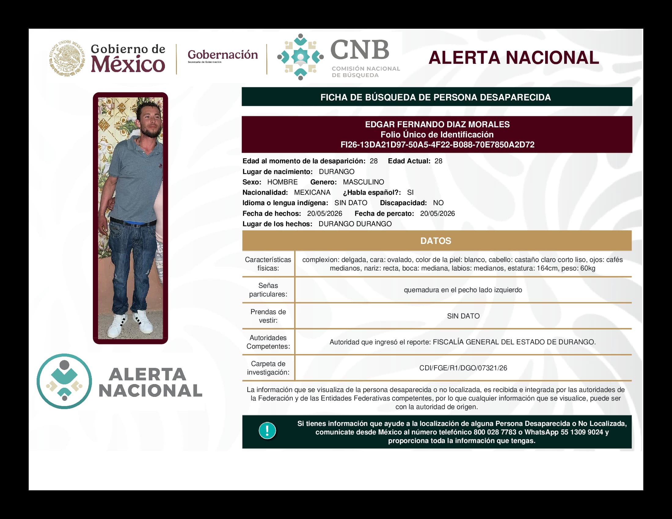 Persona desaparecida Edgar Fernando Diaz Morales