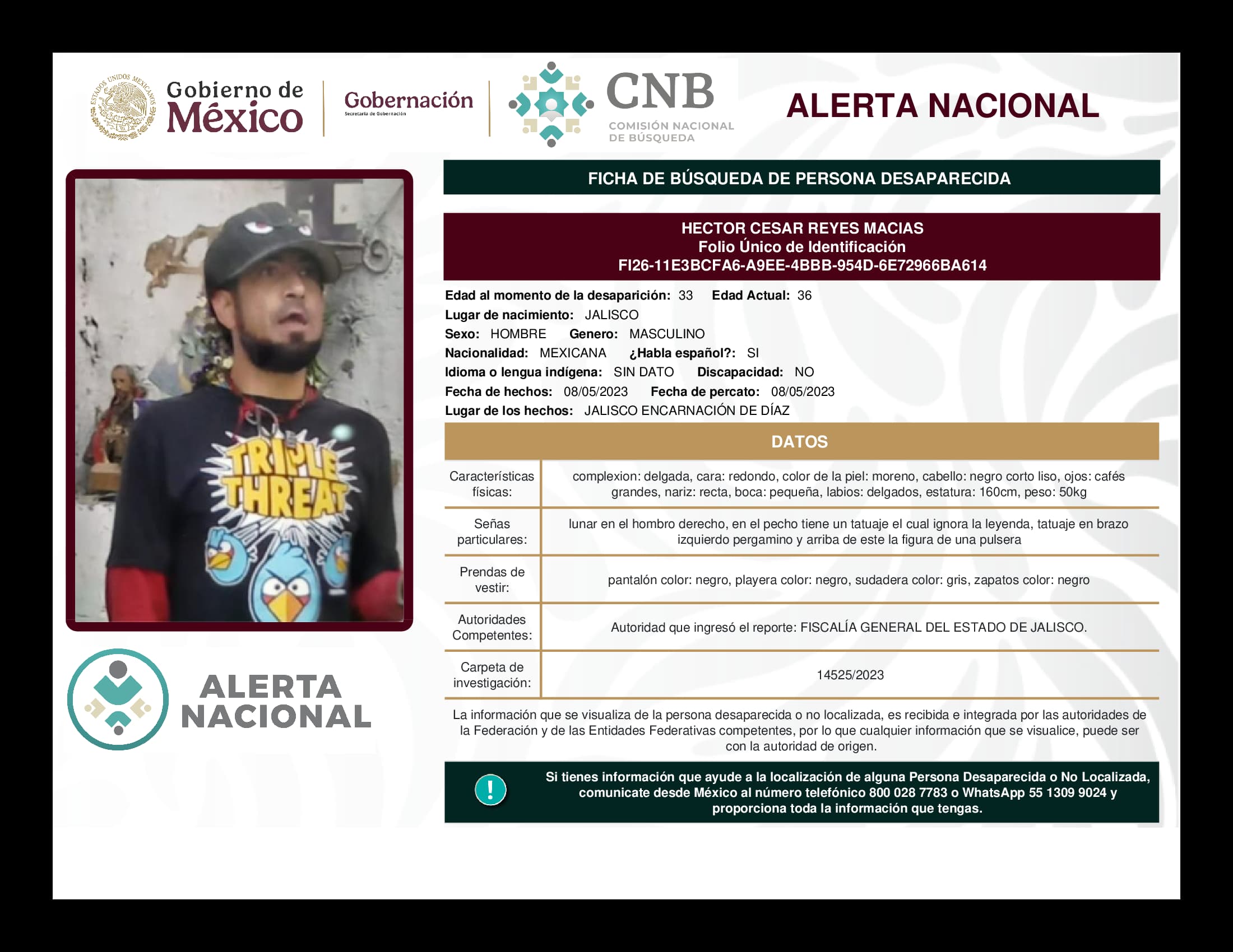 Persona desaparecida Hector Cesar Reyes Macias