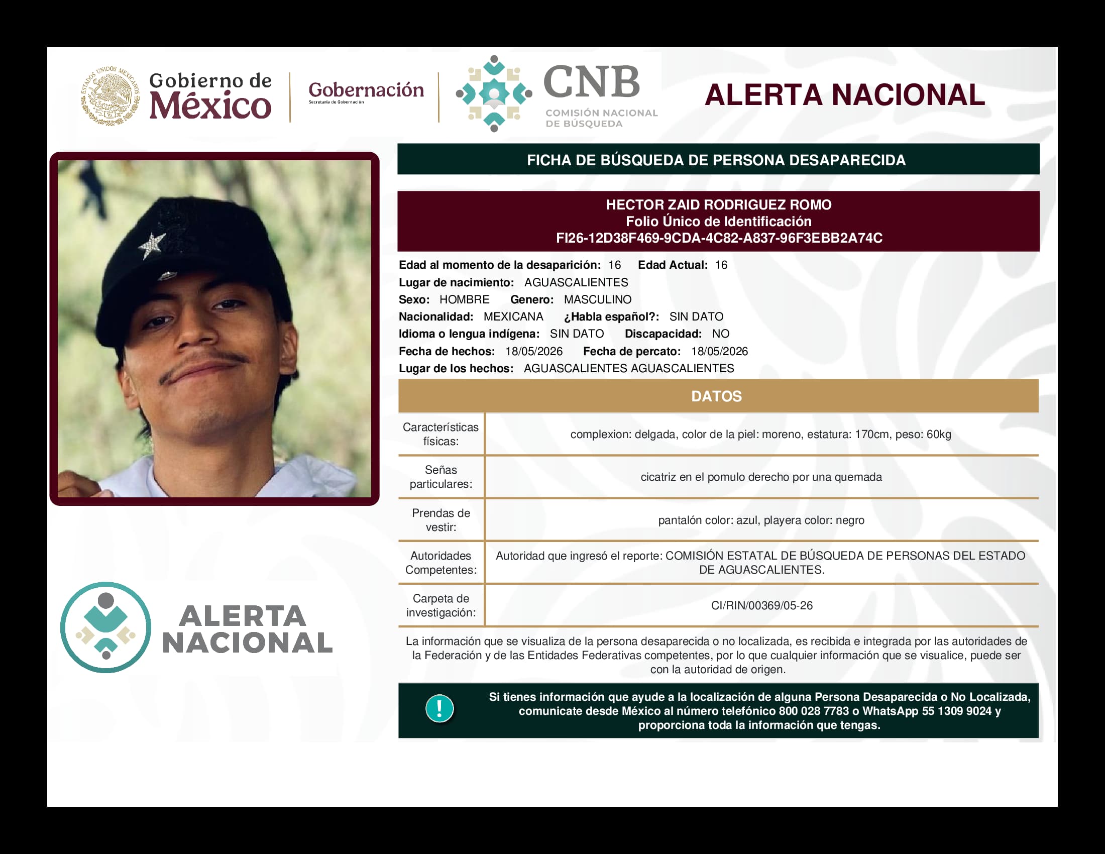 Persona desaparecida Hector Zaid Rodriguez Romo