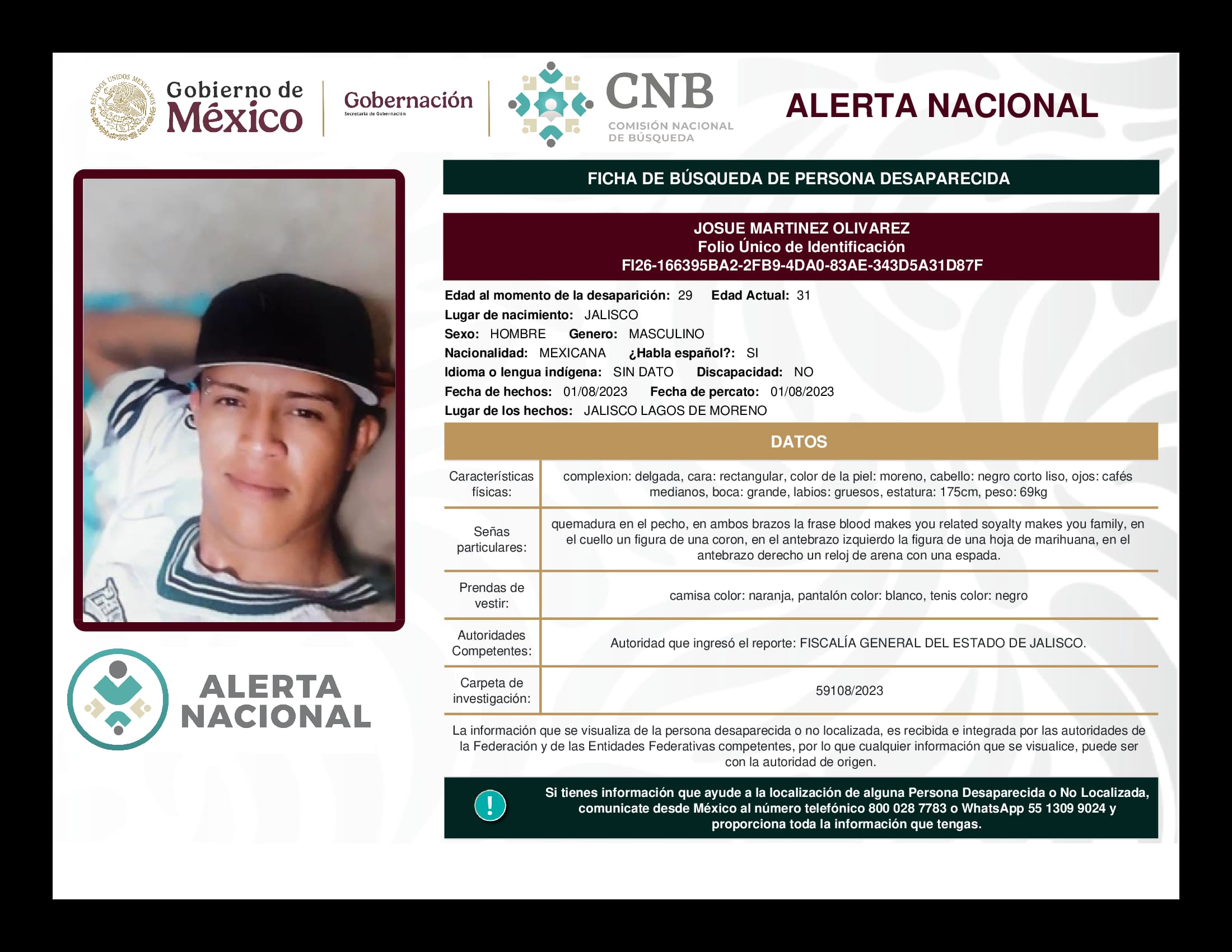 Persona desaparecida Josue Martinez Olivarez