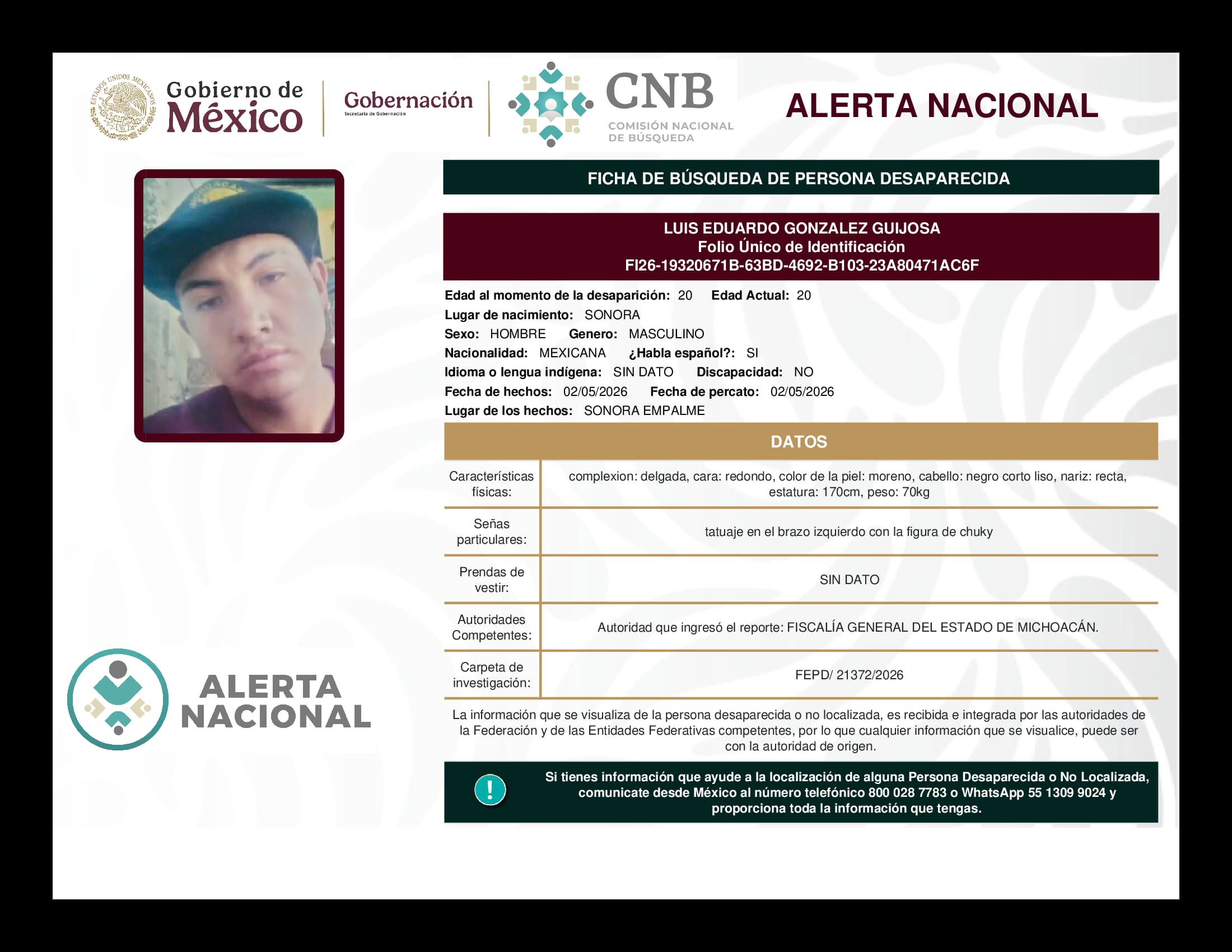 Persona desaparecida Luis Eduardo Gonzalez Guijosa
