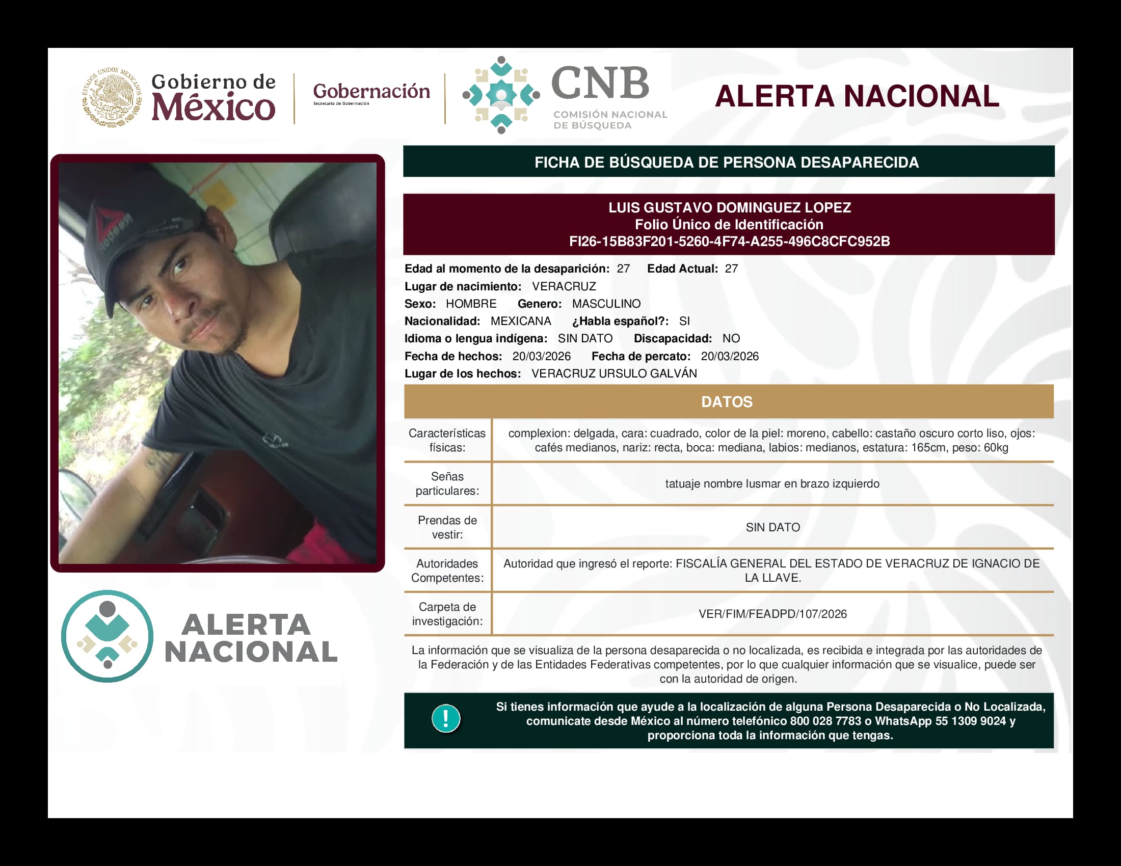 Persona desaparecida Luis Gustavo Dominguez Lopez