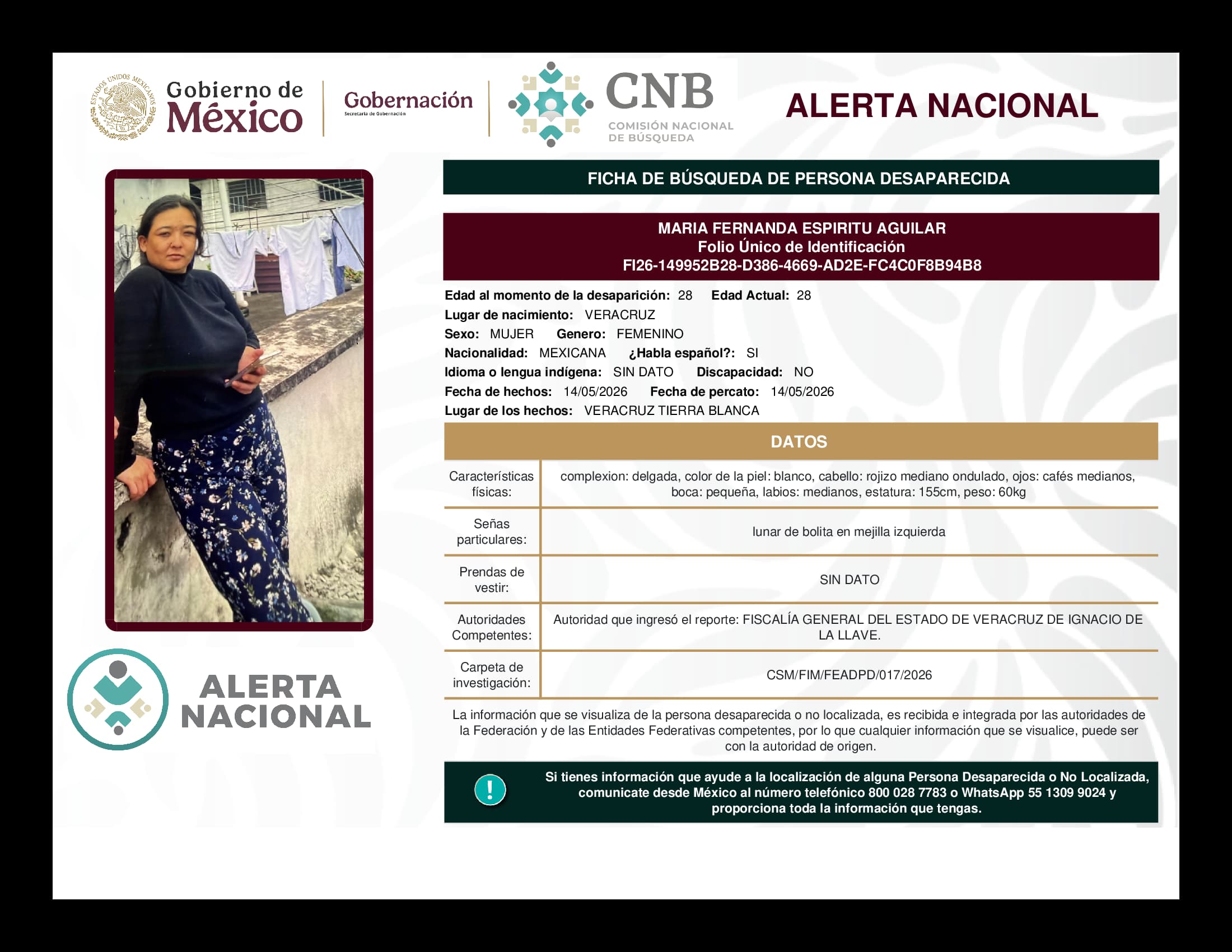 Persona desaparecida Maria Fernanda Espiritu Aguilar