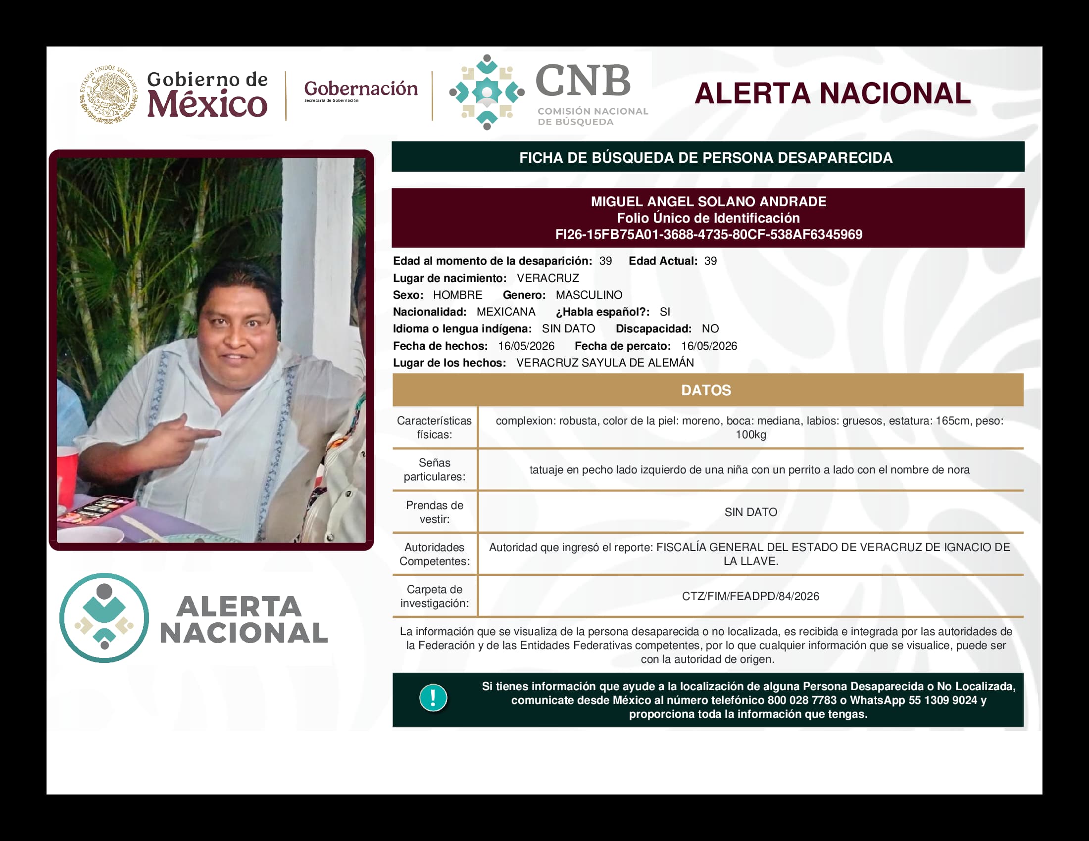 Persona desaparecida Miguel Angel Solano Andrade