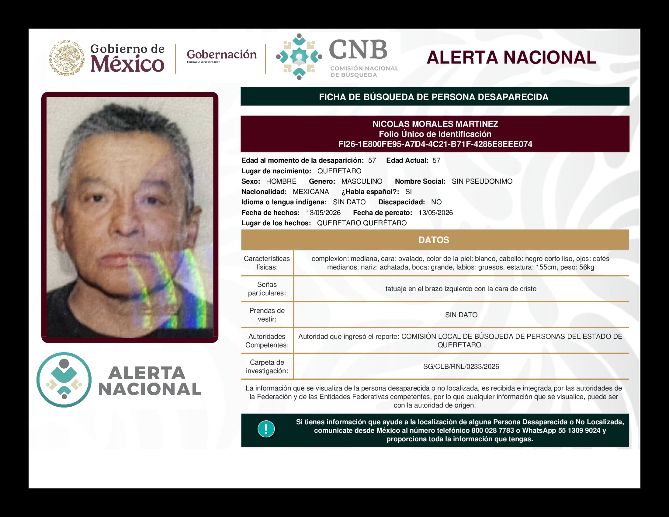 Persona desaparecida Nicolas Morales Martinez
