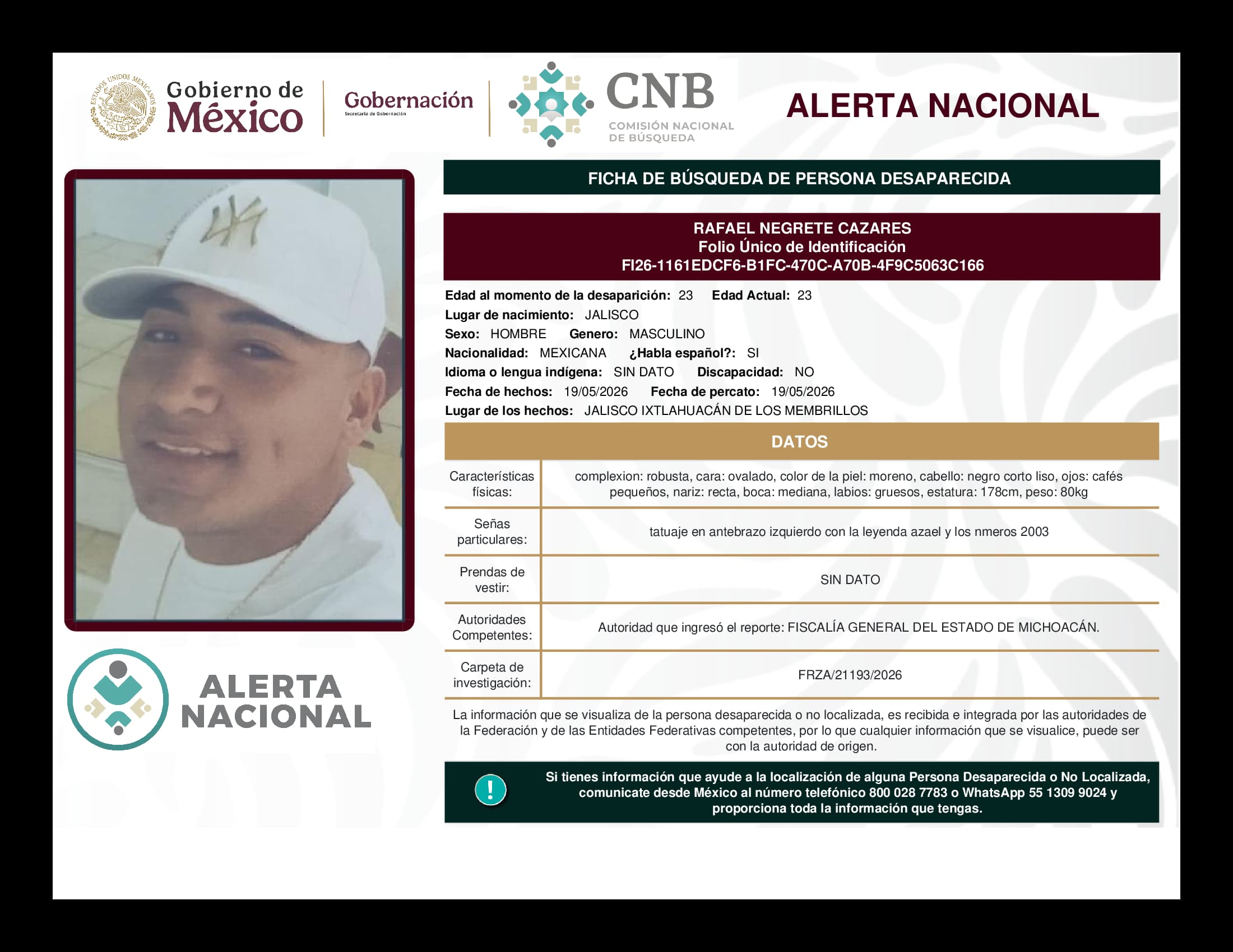 Persona desaparecida Rafael Negrete Cazares
