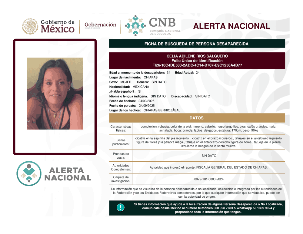 Persona desaparecida Celia Adilene Ríos Salguero
