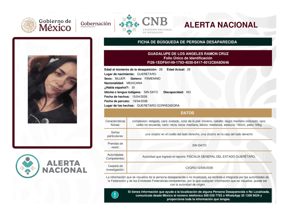 Persona desaparecida Guadalupe de los Angeles Ramón Cruz
