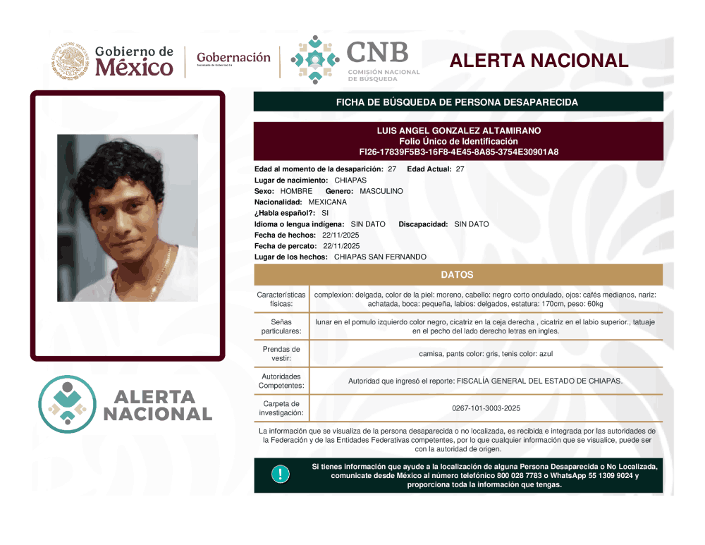 Persona desaparecida Luis Ángel González Altamirano