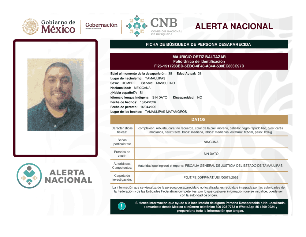 Persona desaparecida Mauricio Ortiz Baltazar
