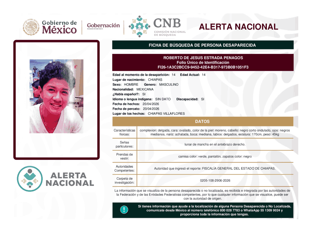 Persona desaparecida Roberto de Jesús Estrada Penagos