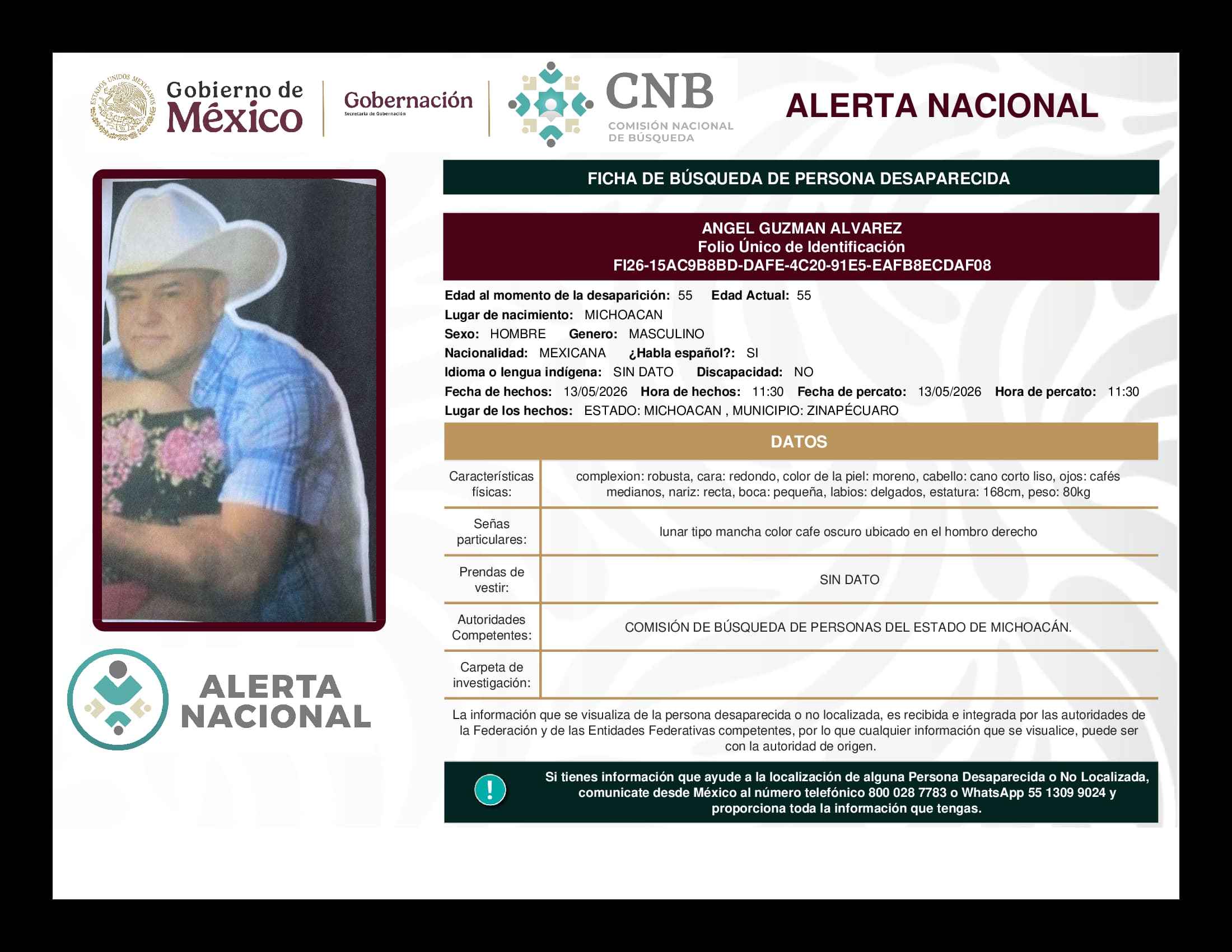Persona desaparecida Angel Guzman Alvarez