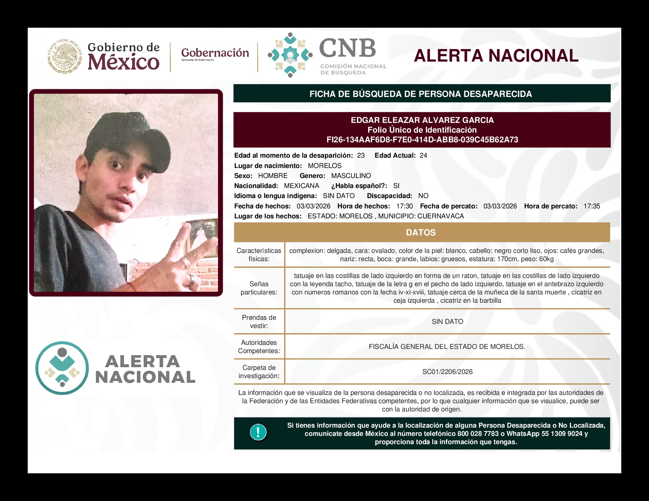 Persona desaparecida Edgar Eleazar Alvarez Garcia