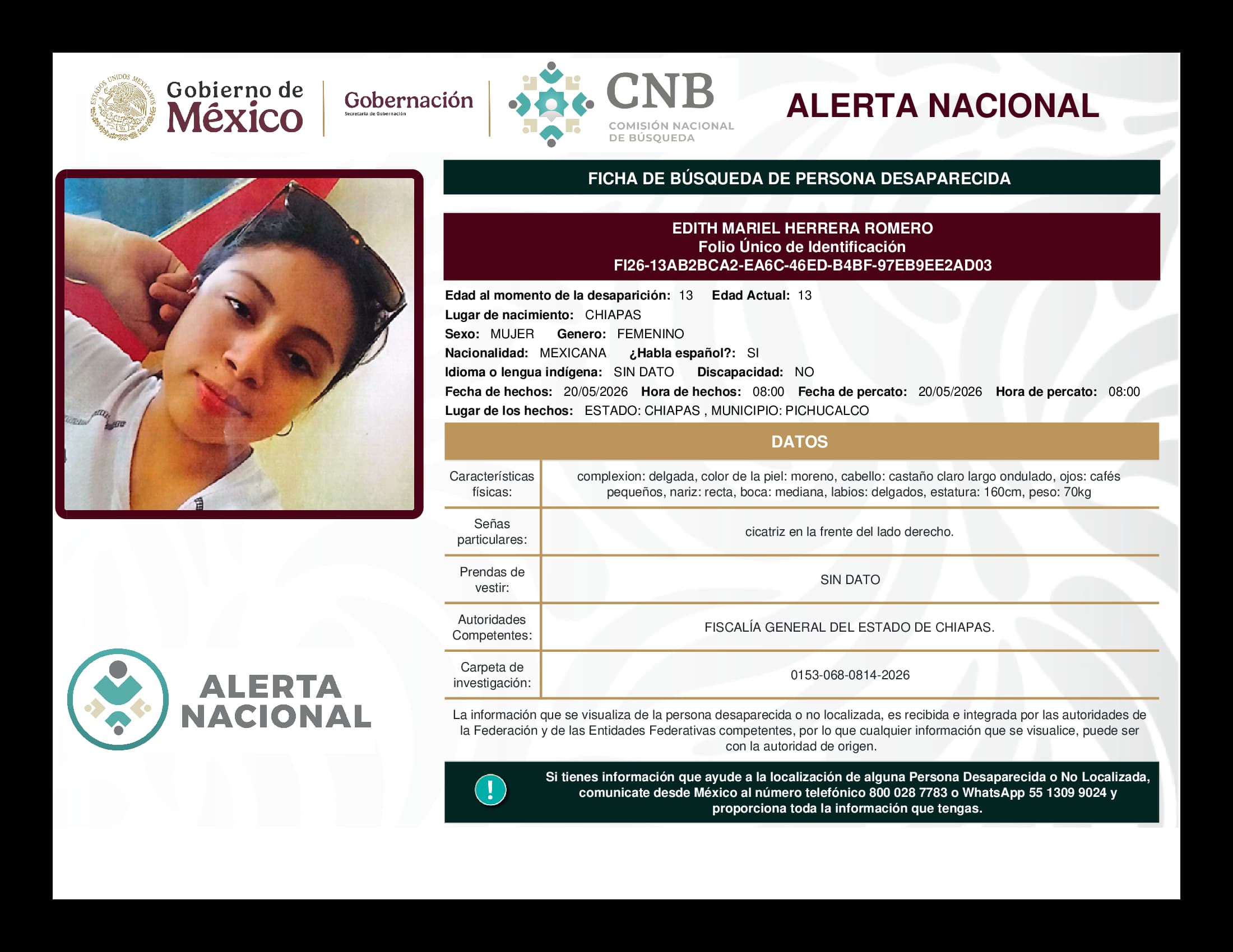 Persona desaparecida Edith Mariel Herrera Romero