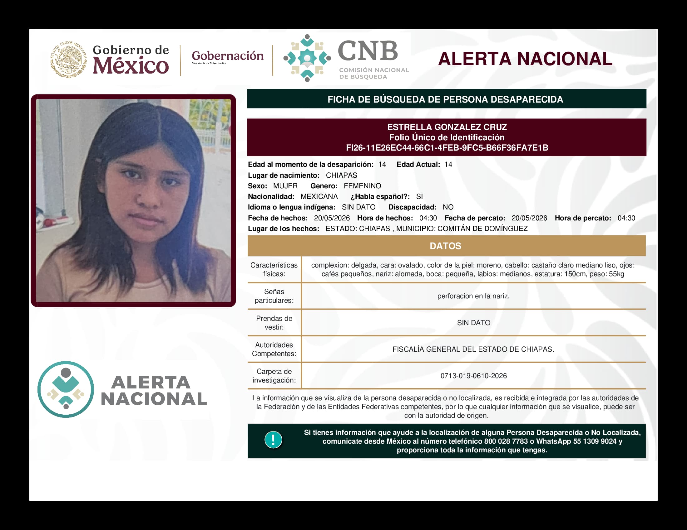 Persona desaparecida Estrella Gonzalez Cruz