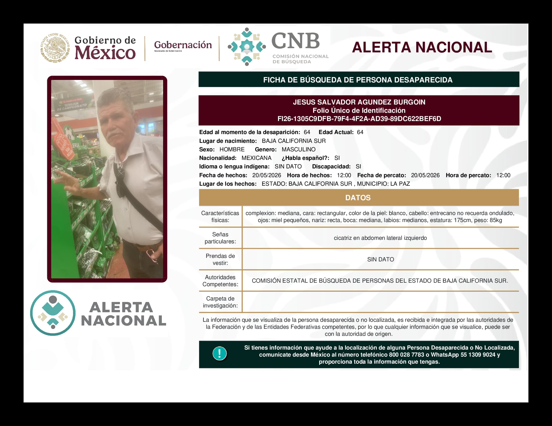 Persona desaparecida Jesus Salvador Agundez Burgoin