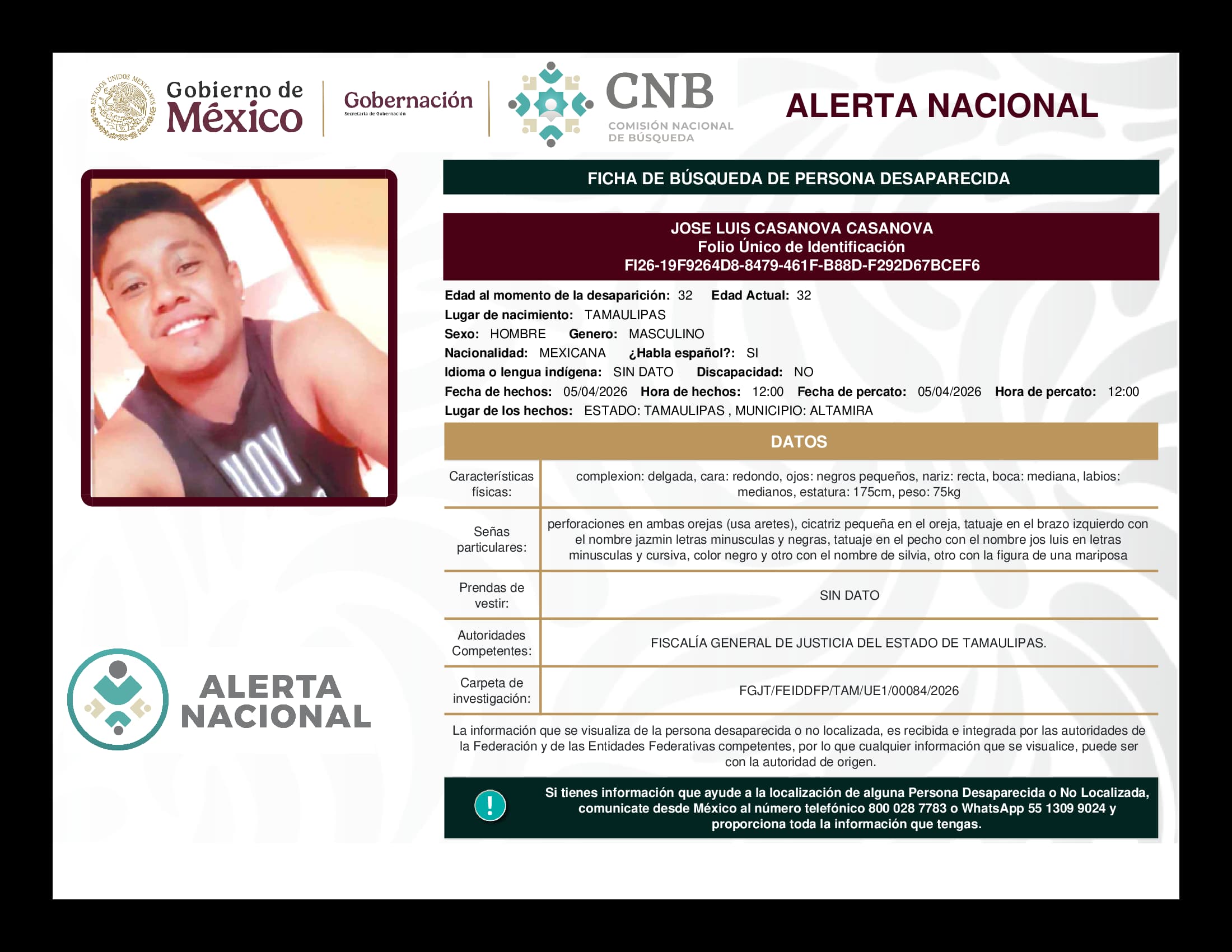 Persona desaparecida Jose Luis Casanova Casanova