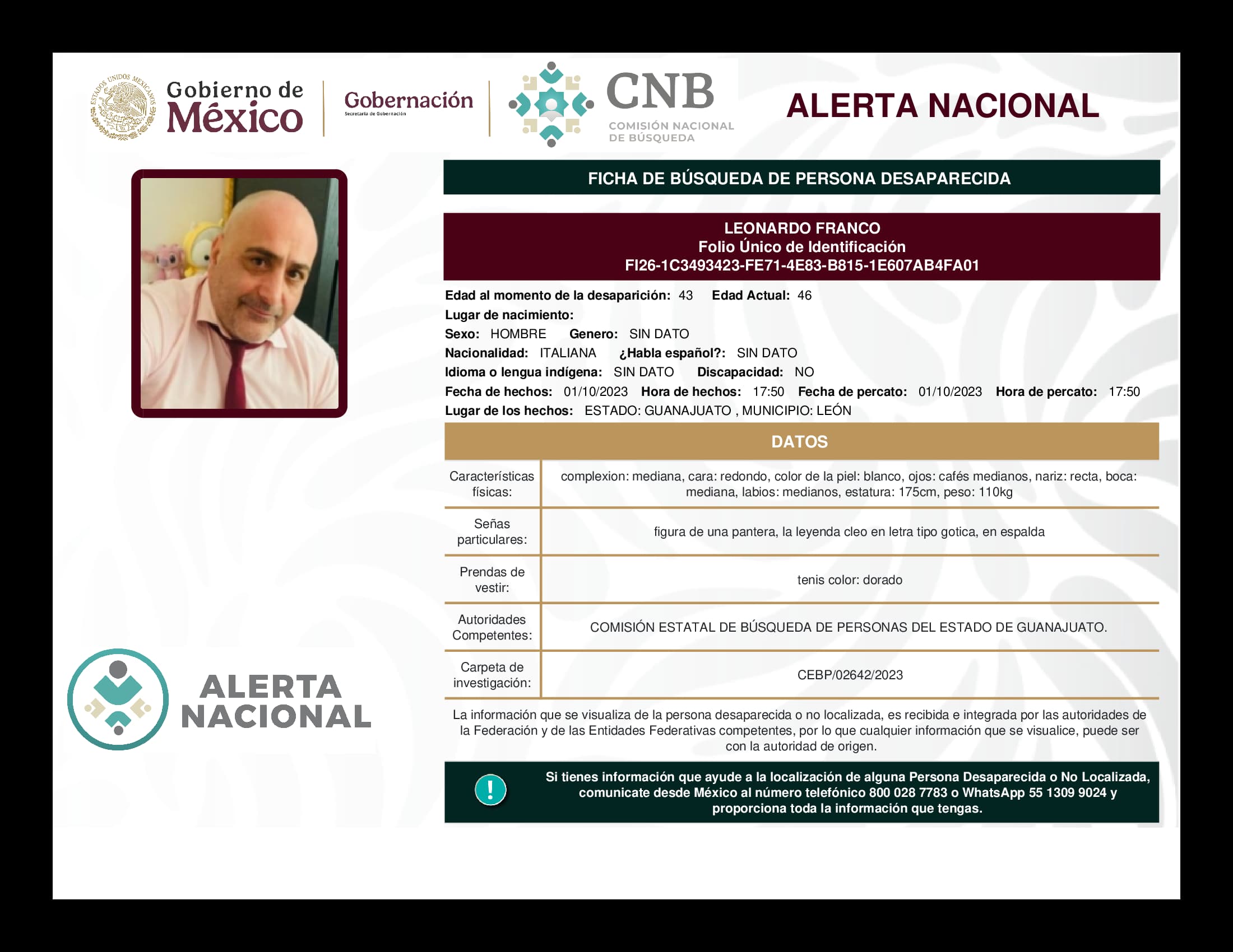 Persona desaparecida Leonardo Franco