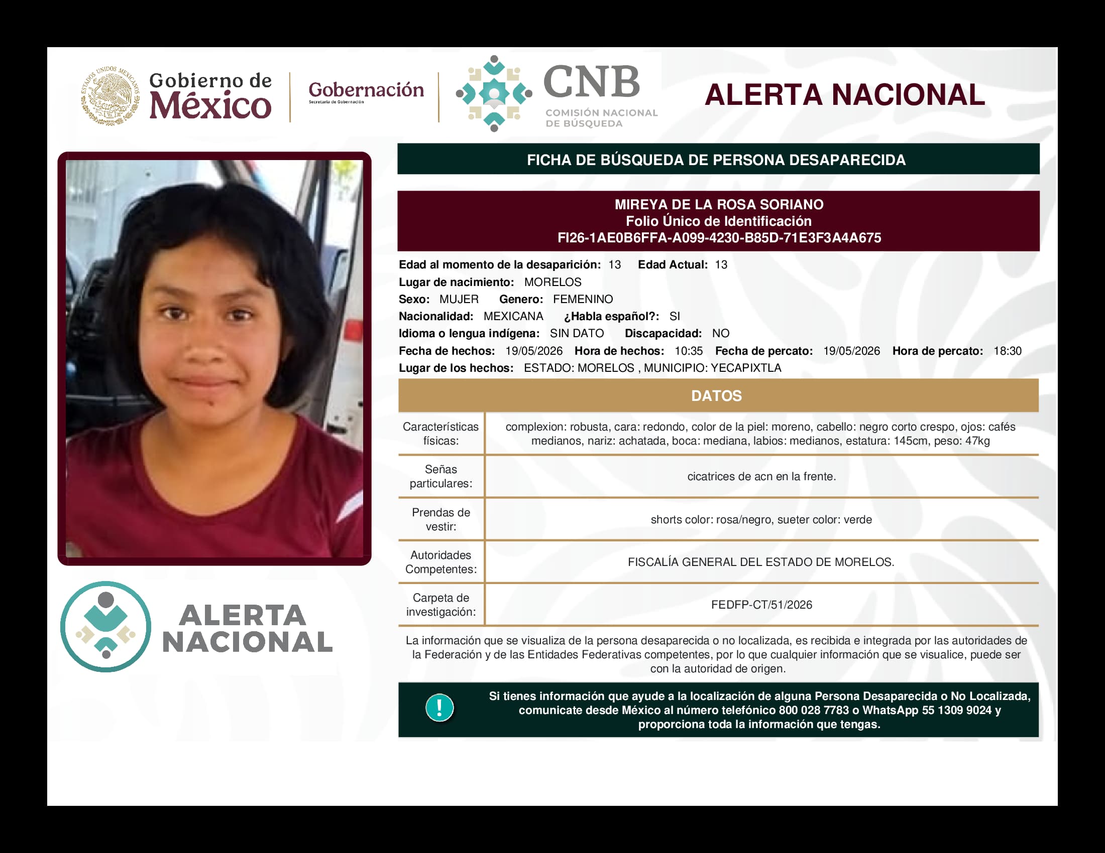 Persona desaparecida Mireya De La Rosa Soriano
