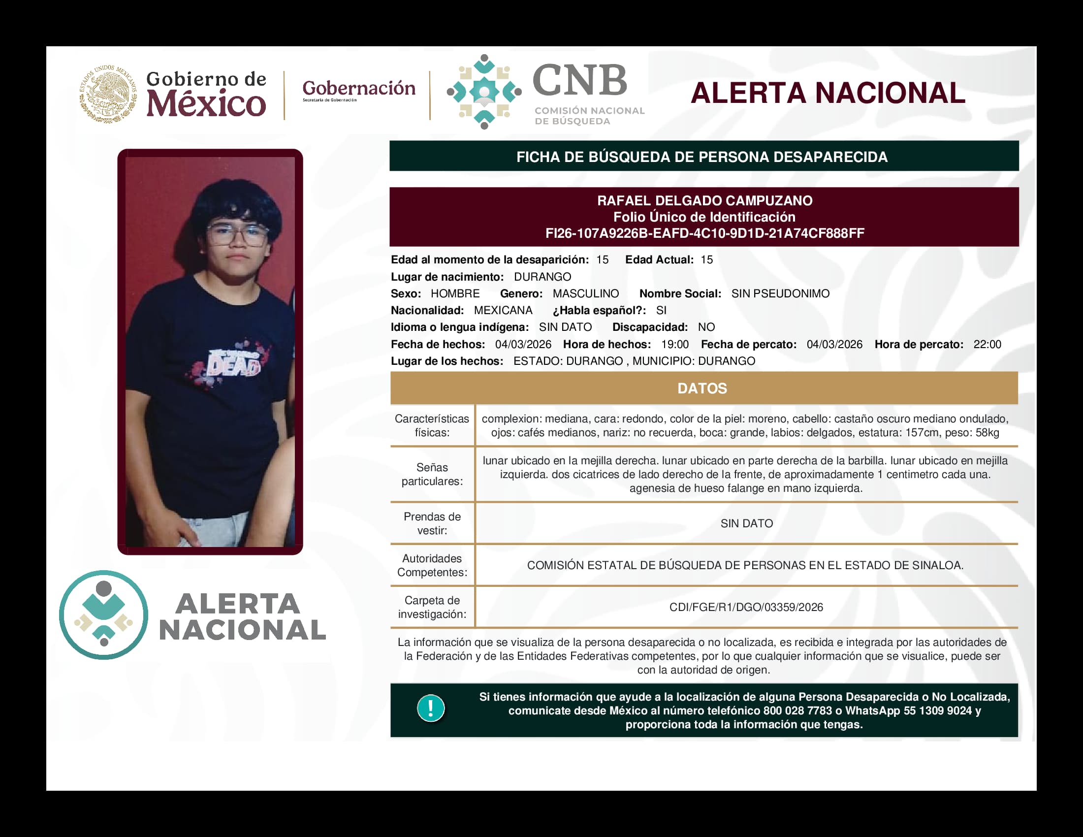 Persona desaparecida Rafael Delgado Campuzano