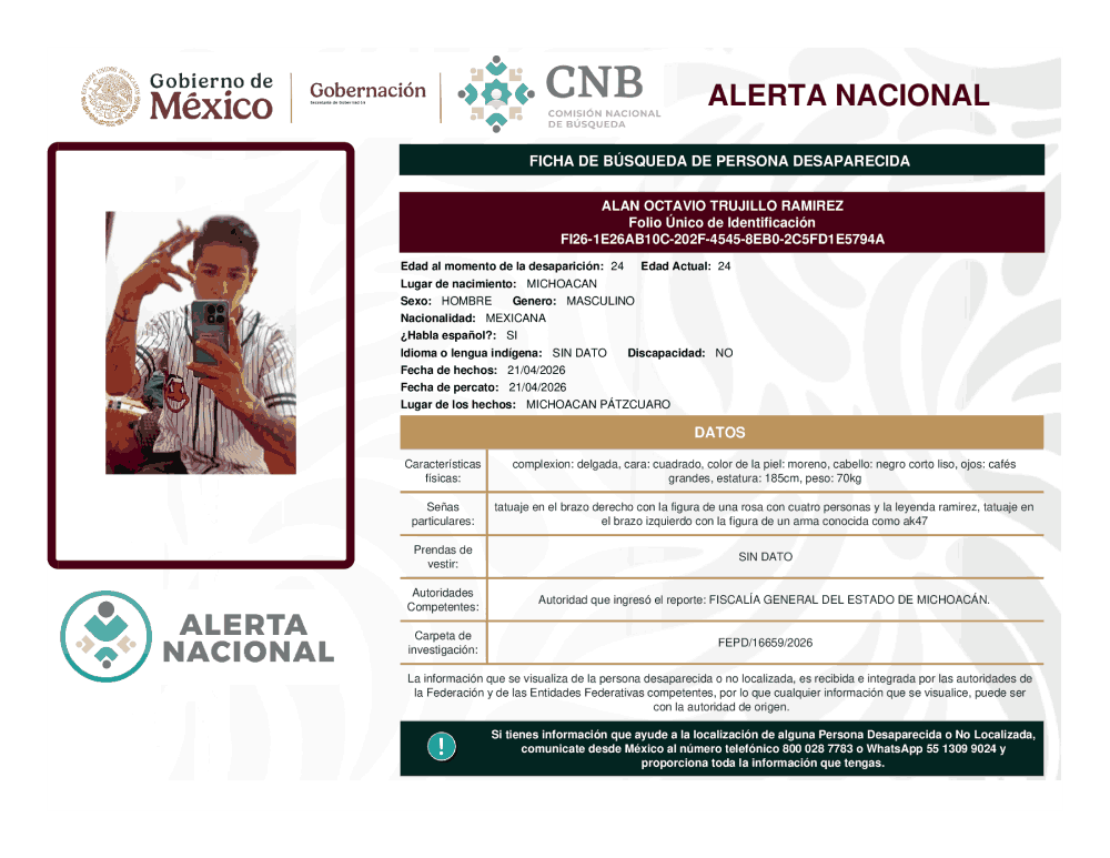 Persona desaparecida Alan Octavio Trujillo Ramírez