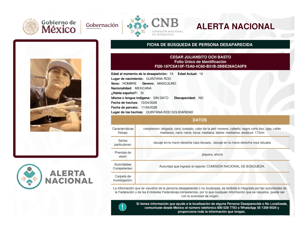 Persona desaparecida César Juliansito Och Basto