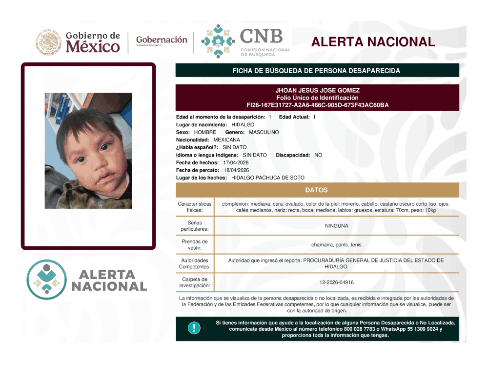 Persona desaparecida Jhoan Jesús José Gómez