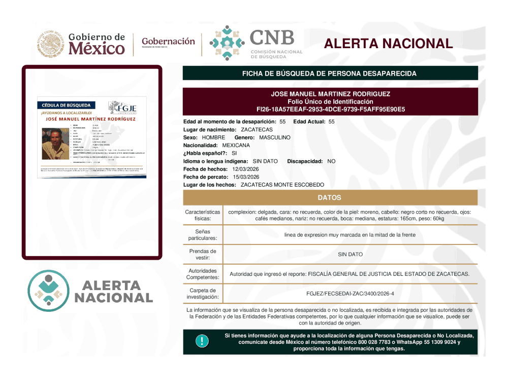 Persona desaparecida José Manuel Martínez Rodríguez