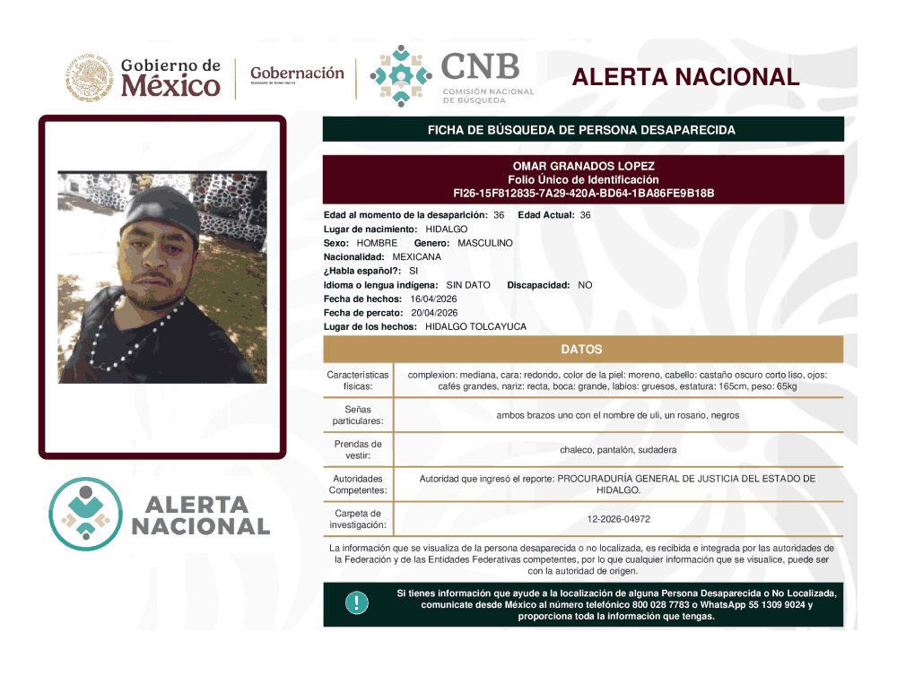 Persona desaparecida Omar Granados López