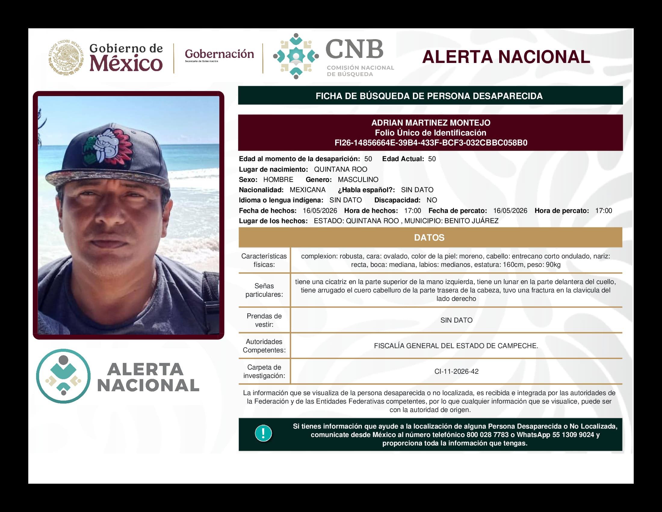 Persona desaparecida Adrian Martinez Montejo