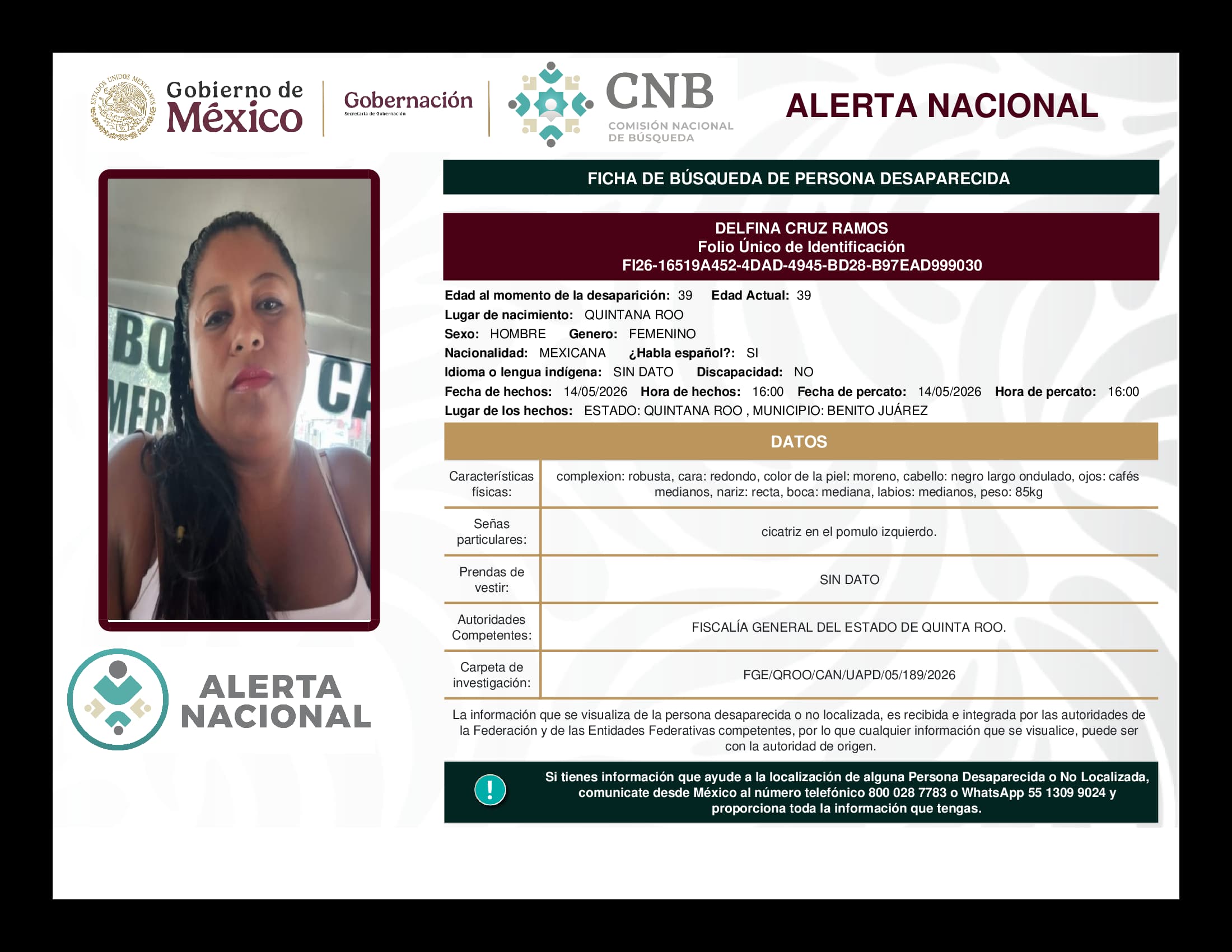 Persona desaparecida Delfina Cruz Ramos